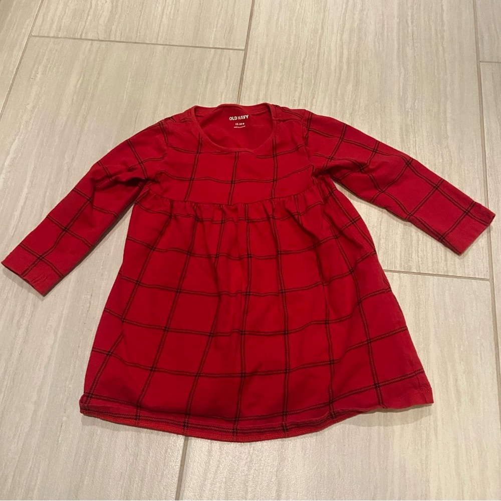 Old Navy black & red cotton long sleeve dress size 12-18M EUC